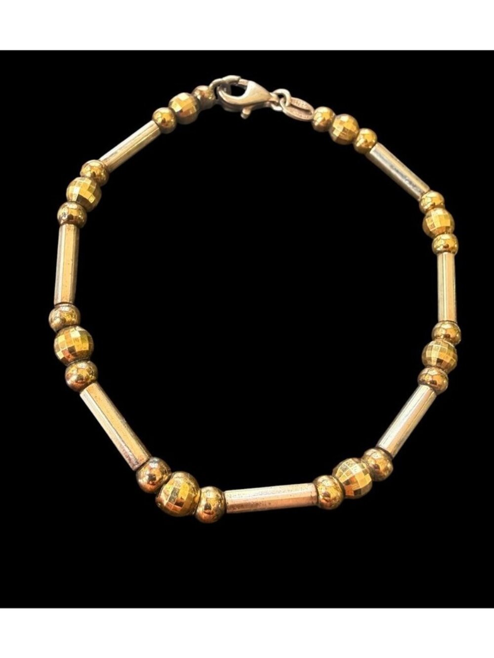 Milor 925 Sterling Silver Italy 18K Gold Plated Beaded Bracelet Disco Balls